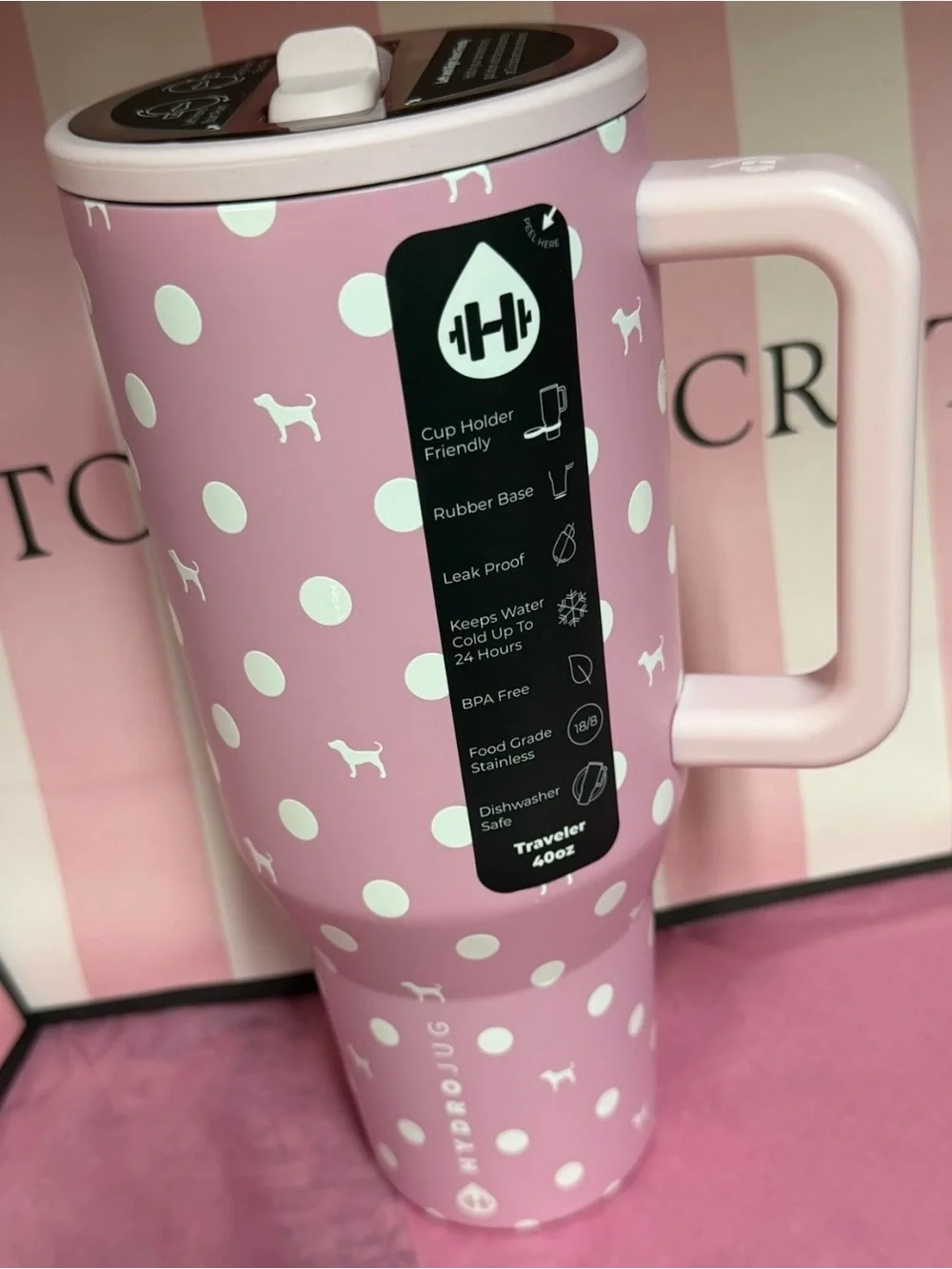 PINK Victoria's Secret Pink Polka Dot Travel Tumbler with Handle and Straw